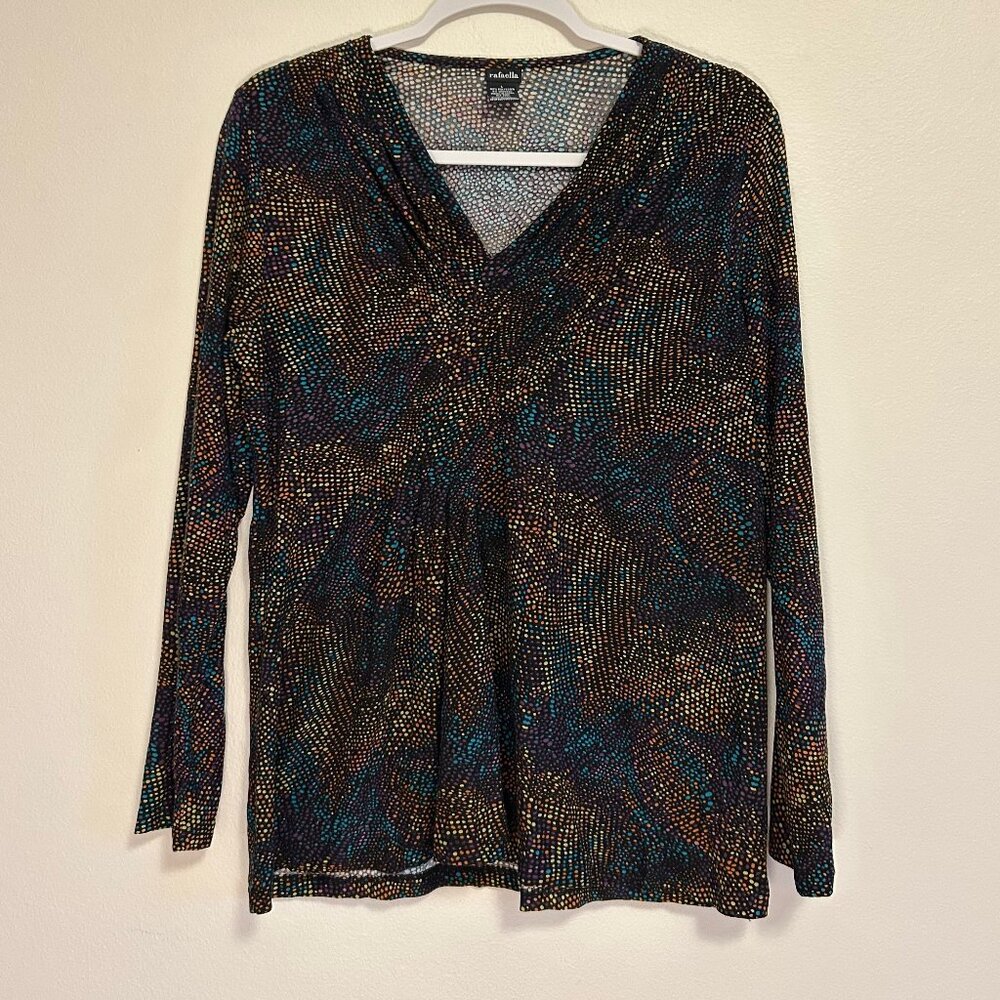 Rafaella Stretch Long Sleeve Polkadot Blouse, L